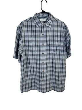 Caribbean Short-Sleeve Plaid Button-Down Shirt - Gray & Blue Size L